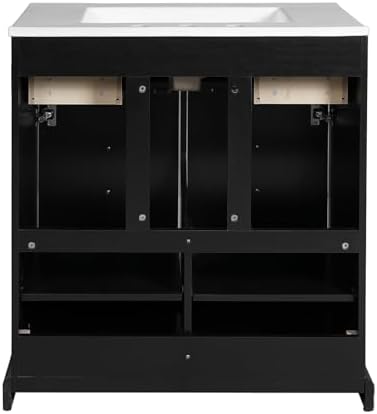 30'' Bathroom Vanity with Ceramic Sink Combo, Solid Wood Frame Bathroom Storage Cabinet, Freestanding Vanity Set with 2 Drawers & Soft Closing Doors (30'')