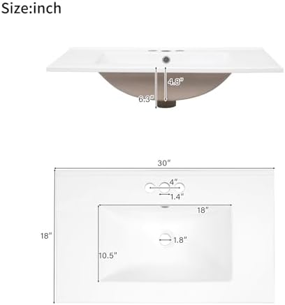 30'' Bathroom Vanity with Single Sink Combo, Freestanding Modern Bathroom Storage Sink Cabinet, Storage Cabinet with 2 Drawers & 2 Door, Solid Wood Frame for Small Bathrooms, White