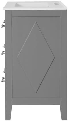 30'' Bathroom Vanity with Ceramic Sink Combo, Bathroom Vanity Storage Cabinet with Gold Pull, 1 Tip-Out Drawer & 2 Drawers, Solid Wood Frame Storage Vanities with Sink (Gray)