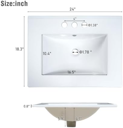 24" Modern Bathroom Vanity with Sink, Sink Cabinet with Ceramic Basin, Bathroom Vanities Cabinet with 2 Drawers & 1 Door (Black)