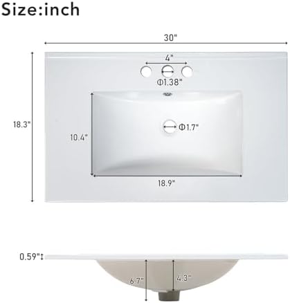 30" Bathroom Vanity with Sink and 4 Drawers & 1 Door Cabinet, Easy Assembly Modern Bathroom Vanities Storage Cabinet for Guest Baths Master Suites or Rental Units (White, 30 Inches)