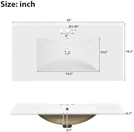 36" Bathroom Vanity with Ceramic Sink, Standard and Double-Layer Drawers, Soft Close Doors, Adjustable Shelves, Modern Storage Cabinet for Small and Medium Bathrooms (White)