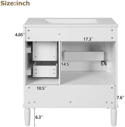 Bathroom Vanity, 30" Bathroom Vanity with Sink, Modern Storage Cabinet with 3 Drawers & 1 Door, Freestanding Bathroom Vanities, Solid Wood Frame for Small Space 30'' x 18'' x 34'' (White)