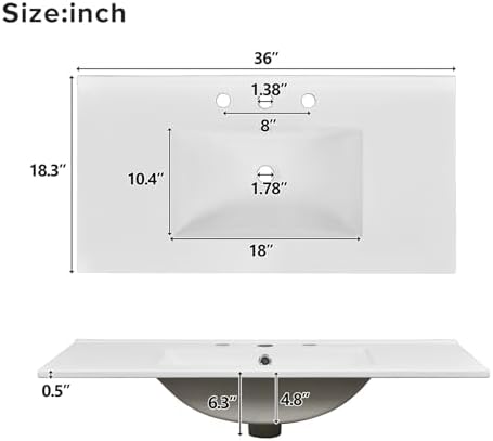 36" Bathroom Vanity with Ceramic Sink Combo, Freestanding Modern Bathroom Storage Vanity Cabinet with 2 Soft-Closing Doors & 4 Drawers, Bathroom Vanities, Solid Wood Frame, Storage Cabinet (Blue)