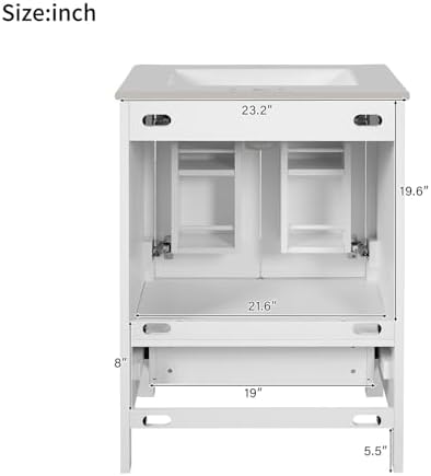 24" Bathroom Vanity with Sink Combo Set, Solid Wood Frame Bathroom Storage Cabinet with 2 Drawers and 1 Drawer, Double-layer Door Shelf, Soft Closing Cabinet Door with Organizer, White