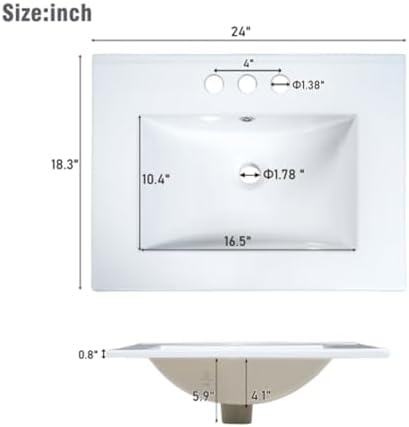 24" Bathroom Vanity with Sink Combo Set, Solid Wood Frame Bathroom Storage Cabinet with 2 Drawers and 1 Drawer, Double-layer Door Shelf, Soft Closing Cabinet Door with Organizer, White