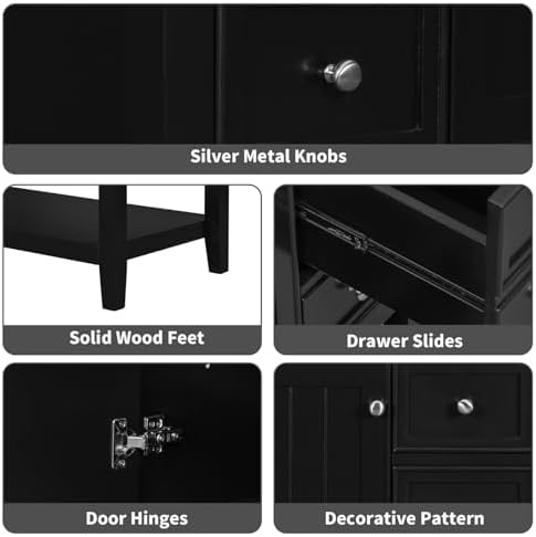 36" Bathroom Vanity with Sink, Modern Bathroom Cabinet Vanity Extra Large Storage with 1 Cabinet & 3 Drawers, Freestanding Bathroom Vanities, Solid Wood Frame (Black)