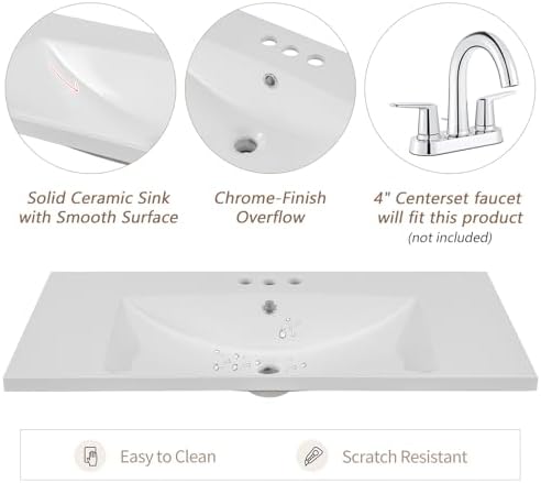 36" Bathroom Vanity with Sink, Modern Bathroom Cabinet Vanity Extra Large Storage with 1 Cabinet & 3 Drawers, Freestanding Bathroom Vanities, Solid Wood Frame (Black)