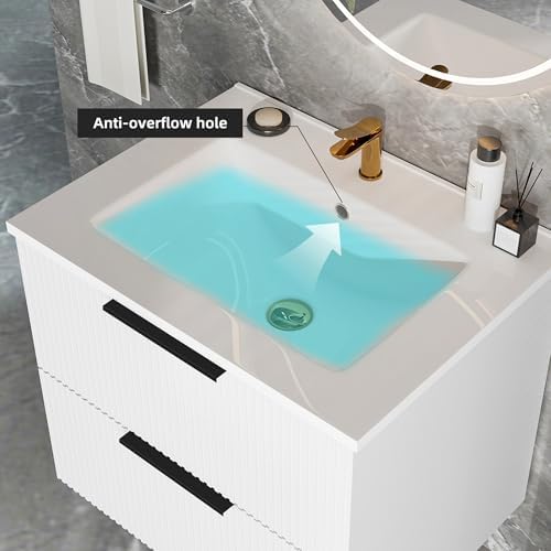 36 Inch Bathroom Vanity with Sink, Floating Ceramic Sink Bathroom Vanity with 2 Soft-Closing Drawers Wall-Mounted Bath Room Vanities for Small Space (White, 36‘’)