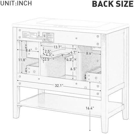 36" Bathroom Vanity with Sink, Modern Bathroom Cabinet Vanity Extra Large Storage with 1 Cabinet & 3 Drawers, Freestanding Bathroom Vanities, Solid Wood Frame (Black)