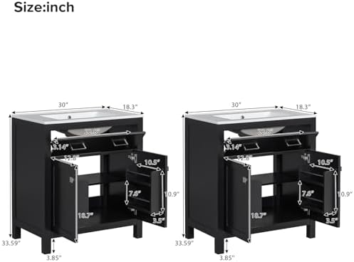 60" Modern Bathroom Vanity with Double Vanities, Double Ceramic Sinks, Adjustable Shelf, Soft Close Doors and Flip Drawer, Large Bathroom Vanity Sink Set (Black)