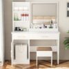 32'' Makeup Vanity Desk with Mirror and Lights, Large LED Mirror with 3 Color Modes, Makeup Vanity with Power Outlet & USB Ports, 6 Open Shelves & 2 Drawers for Women & Girls