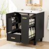 24" Bathroom Vanity with Sink, Bathroom Cabinet with Door Shelf, Deep Drawer, 2-Tier Pull-Out Basket, Solid Wood Frame Bathroom Vanities (Black)