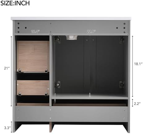 72'' Bathroom Vanities with Ceramic Sink Combo, Freestanding Double Bathroom Vanity Storage Cabinet 4 Soft Closing Doors & 2 Drawers Floor Standing Storage (Grey)