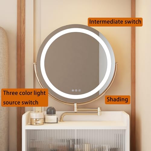 3 in 1 Vanity Desk with Flip Top Mirror, Small Make Up Vanity Set with Mirror and Lights, Compact Makeup Vanities with 2 Drawers, Cushioned Stool, Dressing Table for Bedroom (Light Yellow)