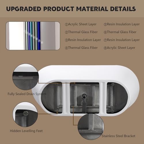 Acrylic Freestanding Bathtub, Stand Alone Soaking Tub, Extra Deep Cold Plunge Tub, Modern Free Standing Bath Tubs for Bathrooms (Gloss White, 67'')