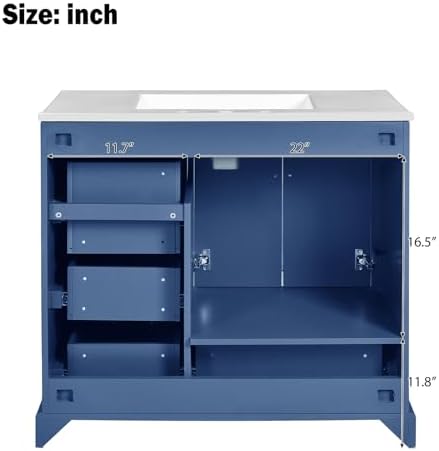 36" Bathroom Vanity with Ceramic Sink Combo, Freestanding Modern Bathroom Storage Vanity Cabinet with 2 Soft-Closing Doors & 4 Drawers, Bathroom Vanities, Solid Wood Frame, Storage Cabinet (Blue)