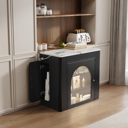 Extendable Dining Table for 4-6, 33''-59'' Extending Dining Table w/Removable Leaves Space Saving, Mobile Rolling Island Tables with Power Outlet Wooden Adjustable Tables for Kitchen (Black)