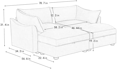 78.7" Cloud Sectional Couches for Living Room, Convertible L-Shape Deep Seat Couch with 2 Storage Ottoman, 2 Seater Modular Sectional Sofa for Living Room/Bedroom/Office (Green, Loveseat - 2 Ottomans)