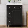 24" Modern Bathroom Vanity with Sink, Sink Cabinet with Ceramic Basin, Bathroom Vanities Cabinet with 2 Drawers & 1 Door (Black)