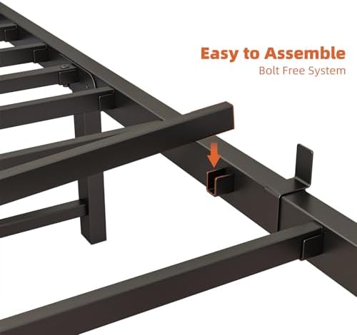 Twin Size Bed Frame with Storage Headboard and LED Lights, Metal Platform Bed with Charging Station, Bookcase Storage, No Box Spring Needed, Easy Assembly (Brown)