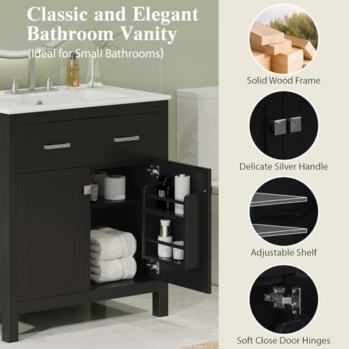 60" Modern Bathroom Vanity with Double Vanities, Double Ceramic Sinks, Adjustable Shelf, Soft Close Doors and Flip Drawer, Large Bathroom Vanity Sink Set (Black)