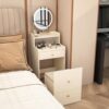 3 in 1 Vanity Desk with Flip Top Mirror, Small Make Up Vanity Set with Mirror and Lights, Compact Makeup Vanities with 2 Drawers, Cushioned Stool, Dressing Table for Bedroom (Light Yellow)