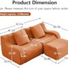 82'' L Shaped Couch | Boneless Couches for Living Room with 1 Ottoman | Modular Sectional Couch in A Box | 32D High Density Sponge | Curved Armrest Sofa (Orange, 2Seater + 1 Otto)