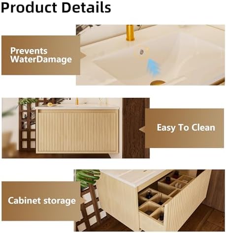 30'' Fluted Bathroom Vanity with Sink Combo, Floating Sink Bathroom Vanity Wall-Mounted Bath Room Vanities with Drawers, Bath Storage Cabinet (Wood)