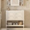 36" Bathroom Vanity with Sink, Bathroom Vanities, FreeStanding Vanity Set with 4 Drawers, Solid Wood Frame Bathroom Cabinet (Beige)
