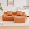 82'' L Shaped Couch | Boneless Couches for Living Room with 1 Ottoman | Modular Sectional Couch in A Box | 32D High Density Sponge | Curved Armrest Sofa (Orange, 2Seater + 1 Otto)