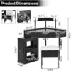 Makeup Vanity Desk Without Mirror, Corner Vanity Desk Set with Storage Cushioned Stool and Charging Station, Makeup Desks with Removable Pull-Out Side Cabinet for Women, Small Place (Black)
