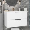36 Inch Bathroom Vanity with Sink, Floating Ceramic Sink Bathroom Vanity with 2 Soft-Closing Drawers Wall-Mounted Bath Room Vanities for Small Space (White, 36‘’)
