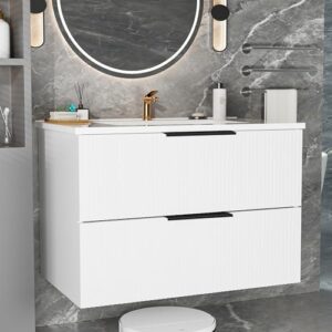 36 Inch Bathroom Vanity with Sink, Floating Ceramic Sink Bathroom Vanity with 2 Soft-Closing Drawers Wall-Mounted Bath Room Vanities for Small Space (White, 36‘’)