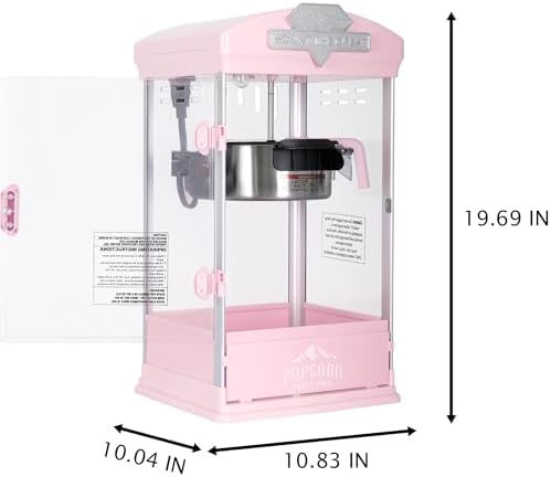 Portable Popcorn Machine, 8 Ounce Nonstick Kettle Small Popcorn Maker, Movie Theater Commercial Popper Machine for Parties, Events, and Home Theater (Pink)