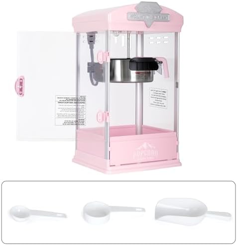 Portable Popcorn Machine, 8 Ounce Nonstick Kettle Small Popcorn Maker, Movie Theater Commercial Popper Machine for Parties, Events, and Home Theater (Pink)