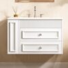 30 Inches Bathroom Vanity with Sink MDF, Wall Mounted Floating Cabinets w/Double Drawers, 3 Holes Single Ceramic Sink Combo Set Modern Storage Cabinet (White)
