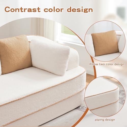 106" L-Shaped Boneless Couches for Living Room, Cloud Couch with Contrast Color Design, Modular Sectional Sofa with Deep Seat, Comfy Teddy Sofa No Assembly Required (White, Right Facing Chaise)