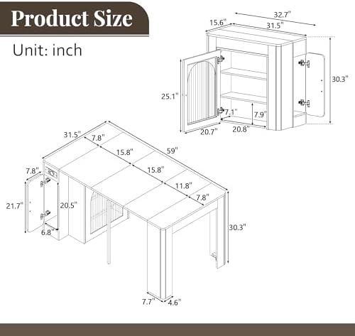 Extendable Dining Table for 4-6, 33''-59'' Extending Dining Table w/Removable Leaves Space Saving, Mobile Rolling Island Tables with Power Outlet Wooden Adjustable Tables for Kitchen (Black)
