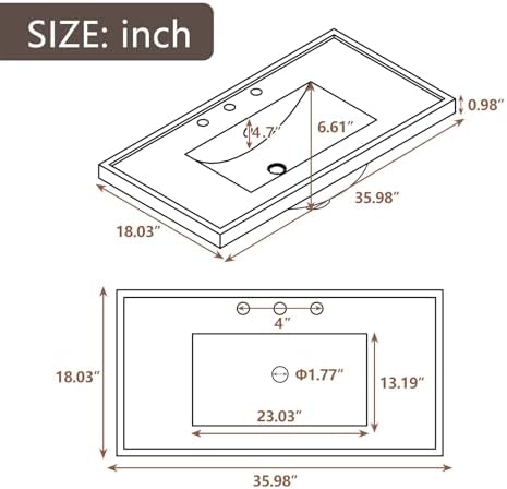 36" Bathroom Vanity with Sink, Modern Bathroom Cabinet Vanity Extra Large Storage with 1 Cabinet & 3 Drawers, Freestanding Bathroom Vanities, Solid Wood Frame (Black)
