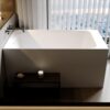 51'' Solid Surface Freestanding Bathtub, Stone Resin Stand Alone Soaking Tub, Modern Rectangular Freestanding Tubs with Overflow, Pop-up Drain, Thick Edge, Matte White