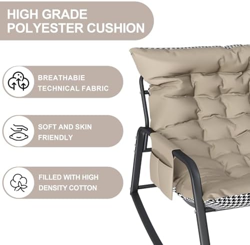 35'' Oversized Rocking Chair Nursery, Upholstered Glider Rocker Nursery Rocking Accent Chair, Recliner Armchair with Side Pocket, Comfy Side Living Room Chairs for Bedroom Nursing Room (White)