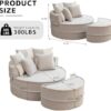 Oversized Round Chaise Longue Chair Indoor with Ottoman, Soft Velvet Upholstered Accent Barrel Chair, Cloud Large Circle Sleeper Sofa Chairs with 5 Pillows for Reading, Living Room, Bedroom (Gray)
