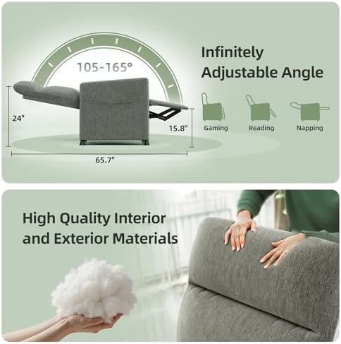 Power Recliner Chair for Adults, Lazy Linen Electric Recliner with Side Pocket, Small Nursery Recliner Whit Tall Back Living Room Chairs, Home Theater & Small Spaces for Woman (Light Grey)