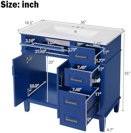 36" Bathroom Vanity with Sink, Modern Bathroom Cabinet, Single Basin Vanity Set with Storage Cabinet Doors Drawer for Guest Baths Master Suites or Rental Units,Small Bathrooms (Blue)