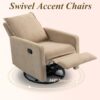 360° Swivel Rocking Chair Nursery, Glider Recliner Chair with High Backrest, Manual Swivel Rocker Recliner with Deep Cushioned Seat for Living Room, Bedroom, Baby Room(Camel)