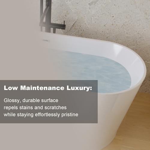 Acrylic Freestanding Bathtub, Stand Alone Soaking Tub, Extra Deep Cold Plunge Tub, Modern Free Standing Bath Tubs for Bathrooms (Gloss White, 67'')