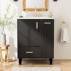 24" Bathroom Vanity with Sink, Bathroom Cabinet with Door Shelf, Deep Drawer, 2-Tier Pull-Out Basket, Solid Wood Frame Bathroom Vanities (Black)