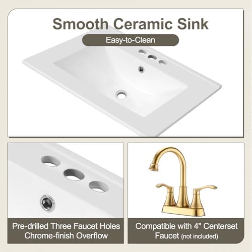 24" Bathroom Vanity with Sink, Bathroom Cabinet with Door Shelf, Deep Drawer, 2-Tier Pull-Out Basket, Solid Wood Frame Bathroom Vanities (Black)