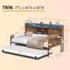 77'' Twin Daybed with Trundle, Farmhouse Daybed Sofa Bed Frame with Sliding Barn Door Headboard and Charging Station & LED Light for Bedroom and Guest Room